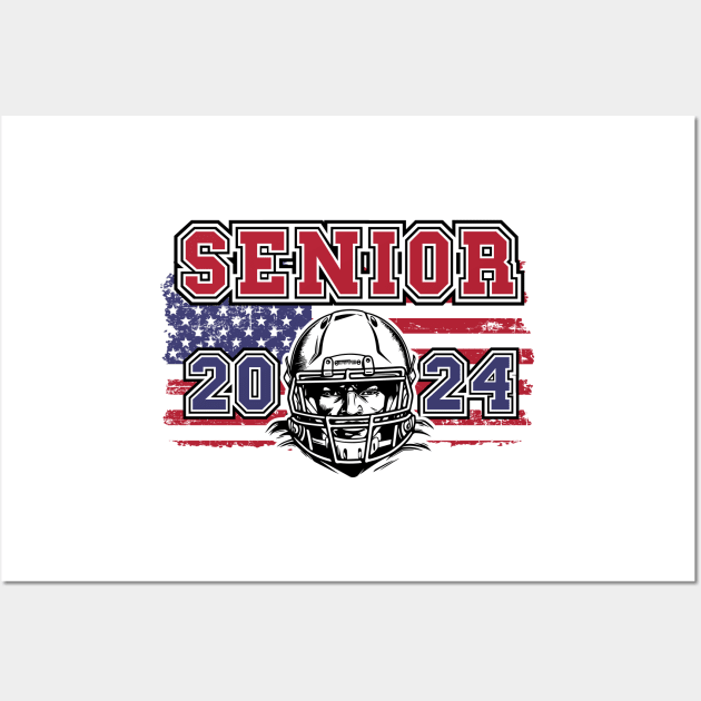 Retro Senior 2024 Football player Student Gift Us Flag Wall Art by HomeCoquette